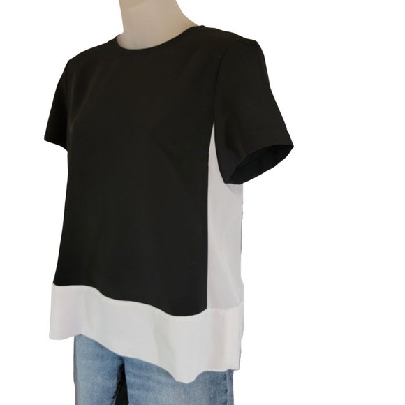 Woman's Top Short Sleeve Black with White Small Petite - Picture 1 of 12